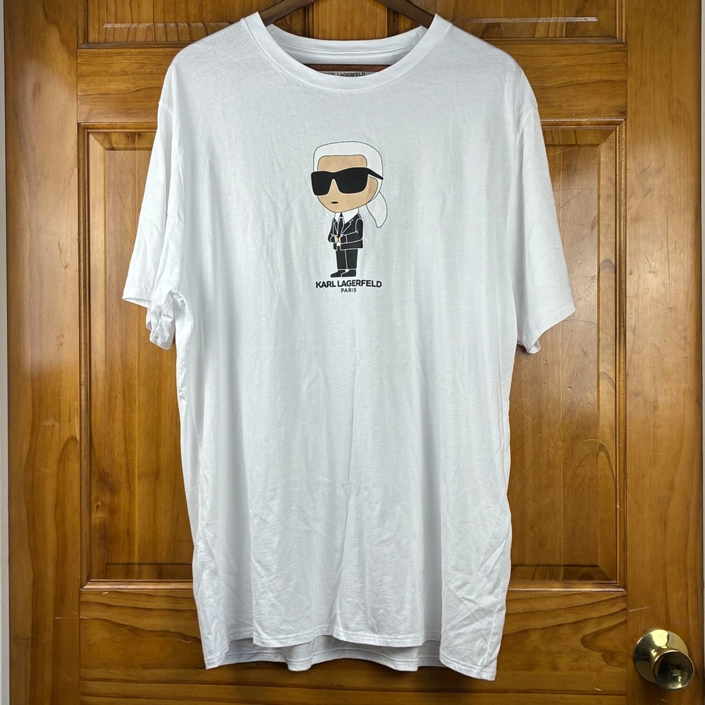Karl Lagerfeld Paris Mens XL White K/Ikonik Caricature Graphic T-Shirt Cotton
